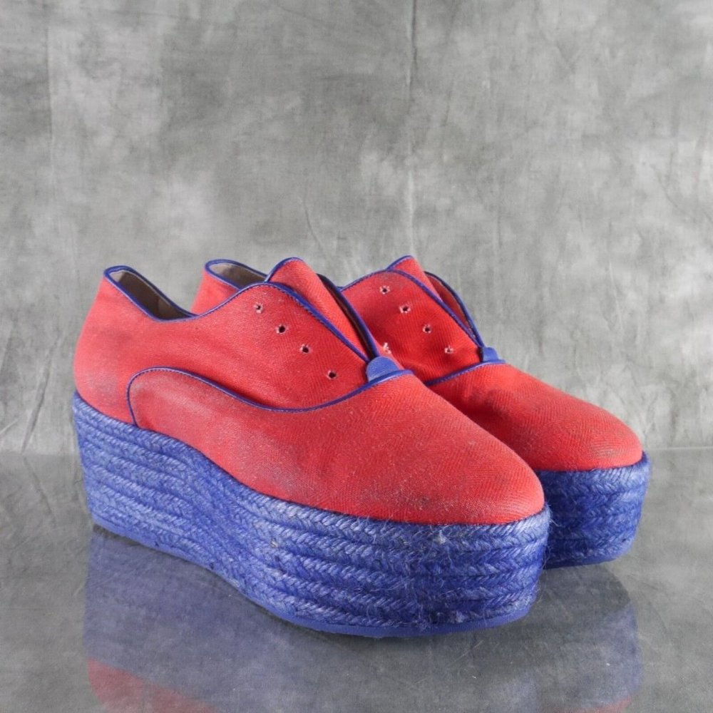 NWOB MISSONI Distressed Red Canvas w/Navy Jute Platform Sneakers 11 US 41 EU